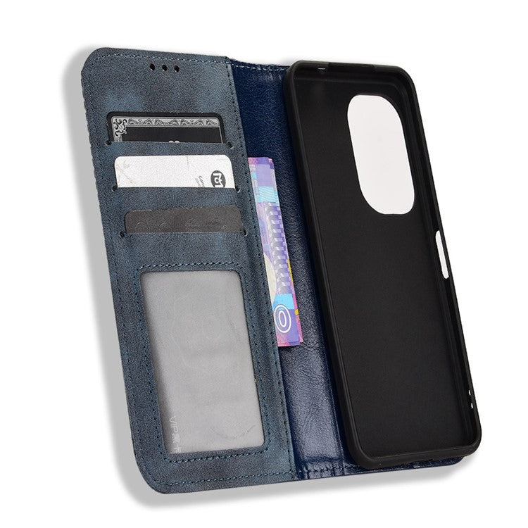 For Asus Zenfone 10 5G / 9 5G Vintage PU Leather Shockproof Mobile Phone Case Stand Auto Absorbed Shell with Wallet - Blue