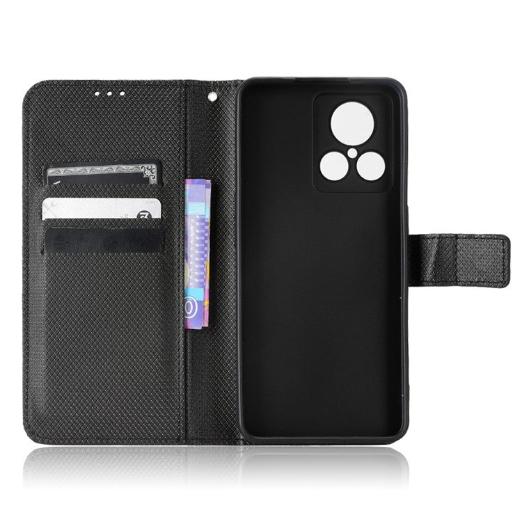 For Realme GT2 Explorer Master 5G Anti-drop Diamond Texture PU Leather Phone Case Wallet Stand Protective Phone Shell with Strap - Black