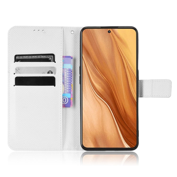 For Realme GT2 Explorer Master 5G Anti-drop Diamond Texture PU Leather Phone Case Wallet Stand Protective Phone Shell with Strap - White