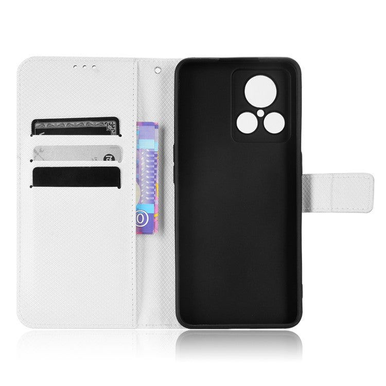 For Realme GT2 Explorer Master 5G Anti-drop Diamond Texture PU Leather Phone Case Wallet Stand Protective Phone Shell with Strap - White