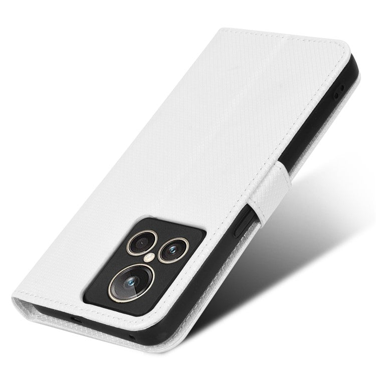 For Realme GT2 Explorer Master 5G Anti-drop Diamond Texture PU Leather Phone Case Wallet Stand Protective Phone Shell with Strap - White