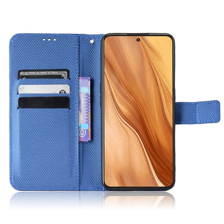 For Realme GT2 Explorer Master 5G Anti-drop Diamond Texture PU Leather Phone Case Wallet Stand Protective Phone Shell with Strap - Blue