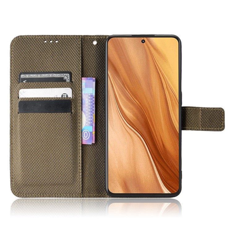For Realme GT2 Explorer Master 5G Anti-drop Diamond Texture PU Leather Phone Case Wallet Stand Protective Phone Shell with Strap - Brown