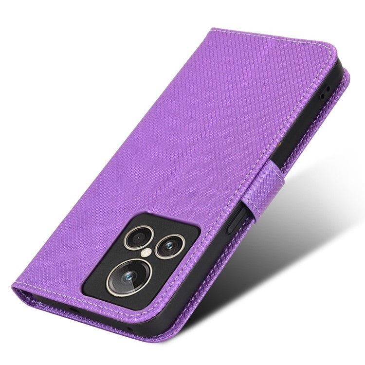 For Realme GT2 Explorer Master 5G Anti-drop Diamond Texture PU Leather Phone Case Wallet Stand Protective Phone Shell with Strap - Purple