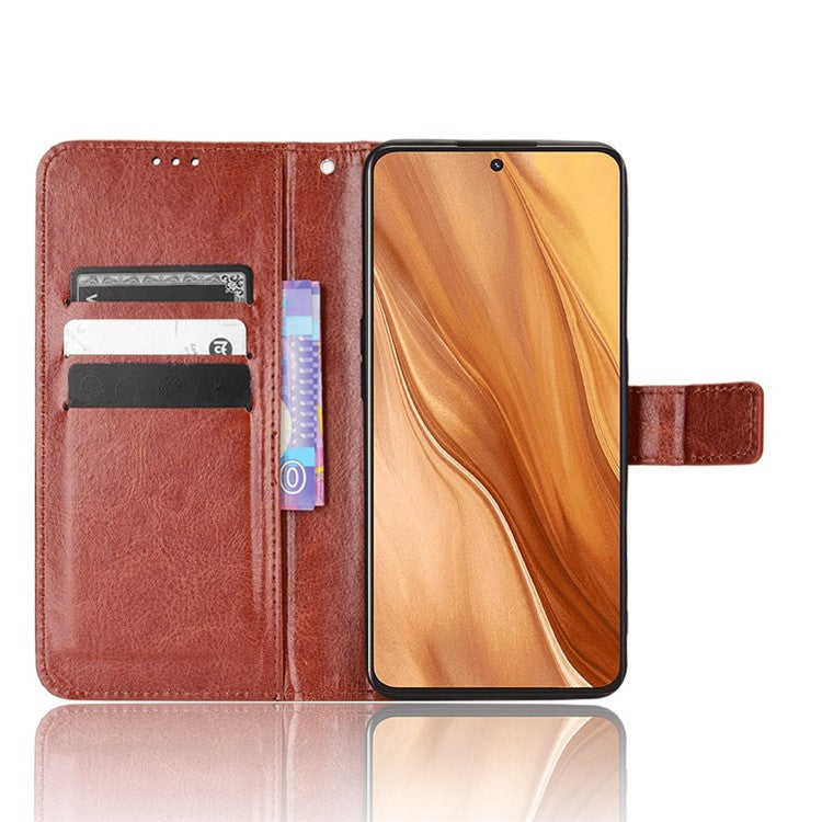 For Realme GT2 Explorer Master 5G TPU+PU Leather Wallet Phone Cover Crazy Horse Texture Stand Phone Shell with Strap - Brown