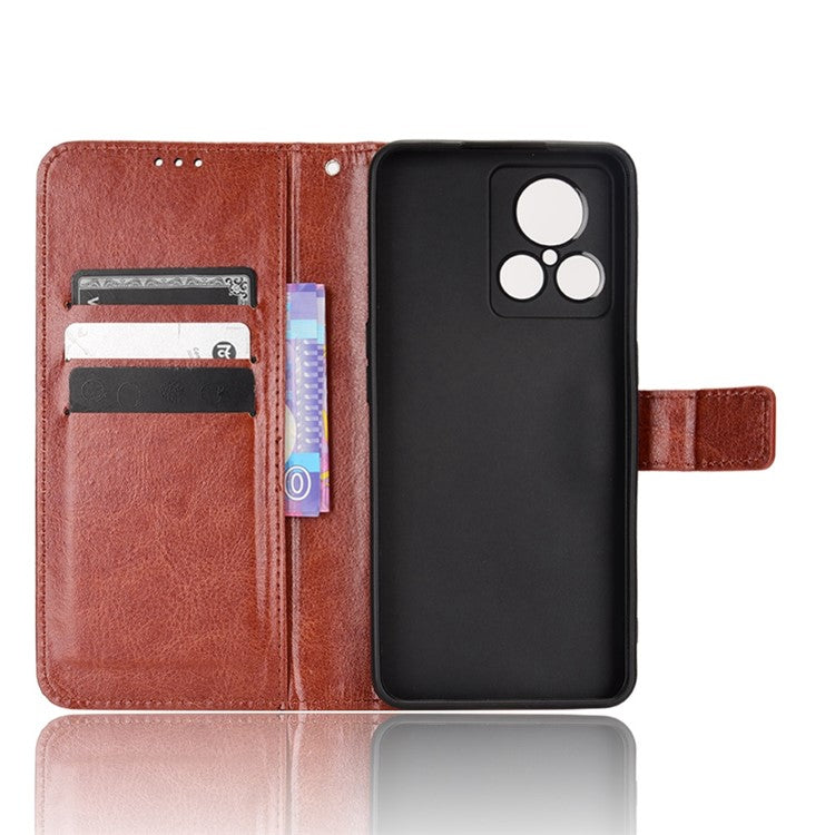 For Realme GT2 Explorer Master 5G TPU+PU Leather Wallet Phone Cover Crazy Horse Texture Stand Phone Shell with Strap - Brown
