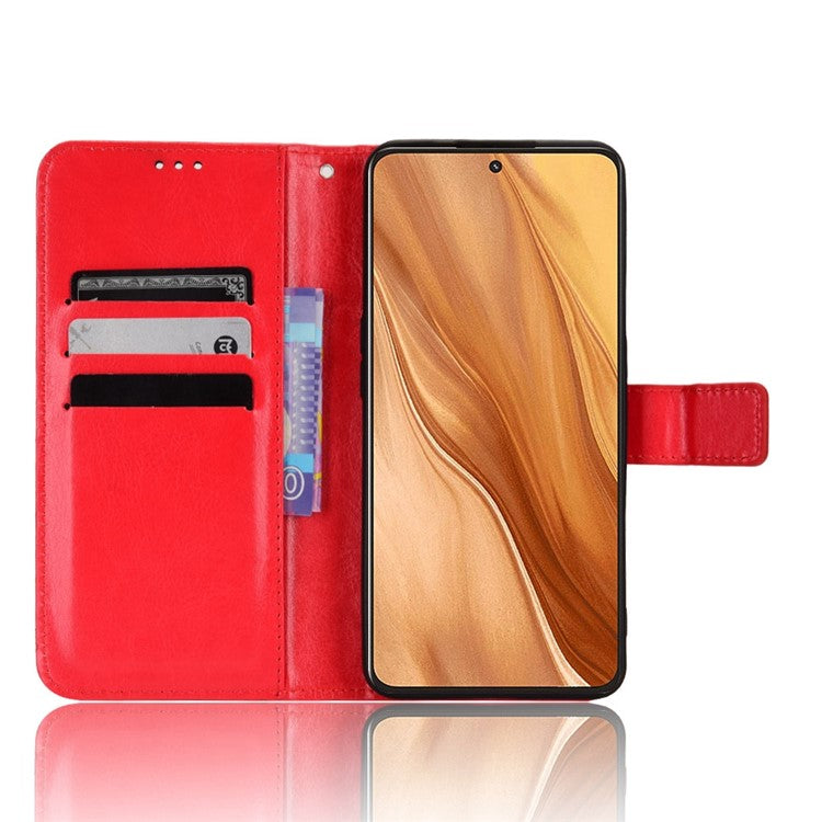 For Realme GT2 Explorer Master 5G TPU+PU Leather Wallet Phone Cover Crazy Horse Texture Stand Phone Shell with Strap - Red