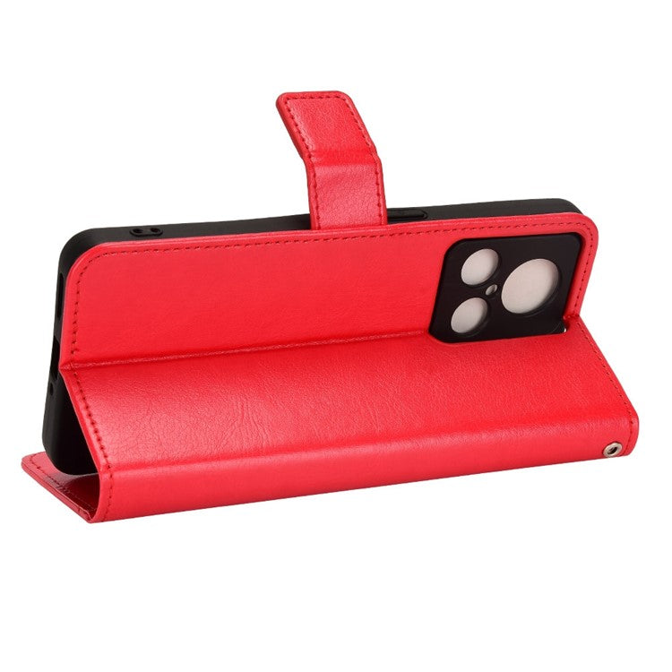 For Realme GT2 Explorer Master 5G TPU+PU Leather Wallet Phone Cover Crazy Horse Texture Stand Phone Shell with Strap - Red