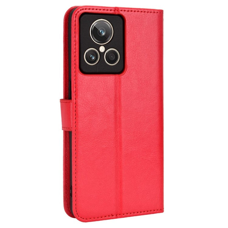 For Realme GT2 Explorer Master 5G TPU+PU Leather Wallet Phone Cover Crazy Horse Texture Stand Phone Shell with Strap - Red