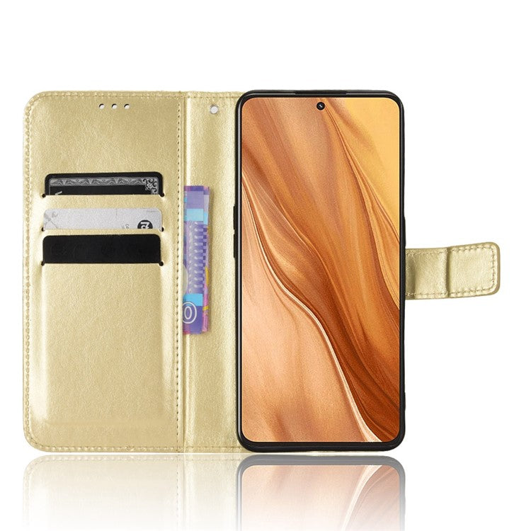 For Realme GT2 Explorer Master 5G TPU+PU Leather Wallet Phone Cover Crazy Horse Texture Stand Phone Shell with Strap - Gold