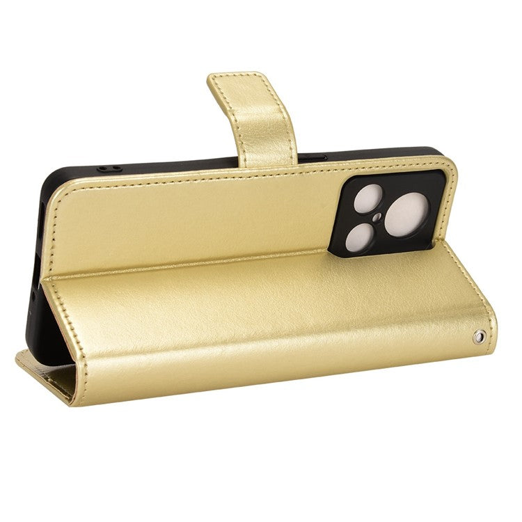 For Realme GT2 Explorer Master 5G TPU+PU Leather Wallet Phone Cover Crazy Horse Texture Stand Phone Shell with Strap - Gold