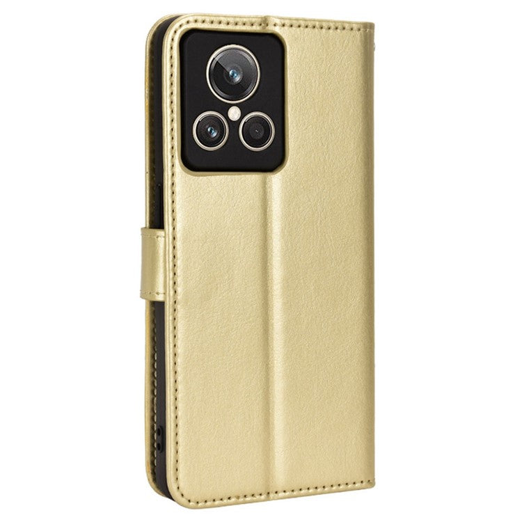 For Realme GT2 Explorer Master 5G TPU+PU Leather Wallet Phone Cover Crazy Horse Texture Stand Phone Shell with Strap - Gold