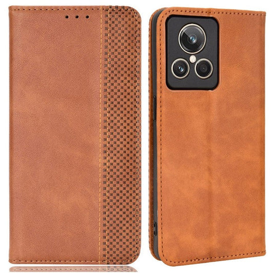 For Realme GT2 Explorer Master 5G Anti-scratch Vintage PU Leather+TPU Phone Case Auto Absorbed Shell with Stand Wallet - Brown