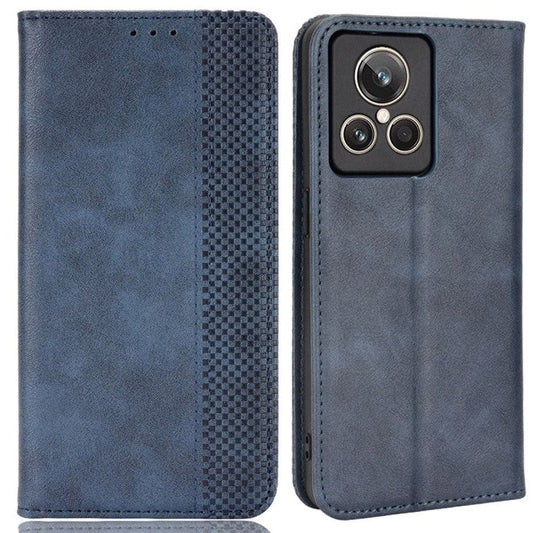For Realme GT2 Explorer Master 5G Anti-scratch Vintage PU Leather+TPU Phone Case Auto Absorbed Shell with Stand Wallet - Blue