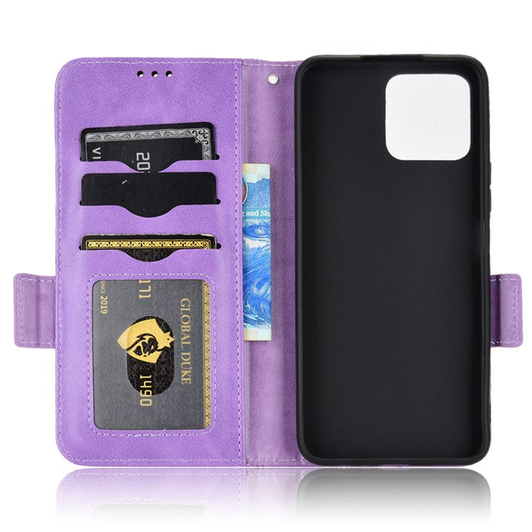 For Honor X8 5G Triangle Pattern Imprinted Flip Stand Wallet Leather Phone Case Shockproof Cover with Strap - Purple