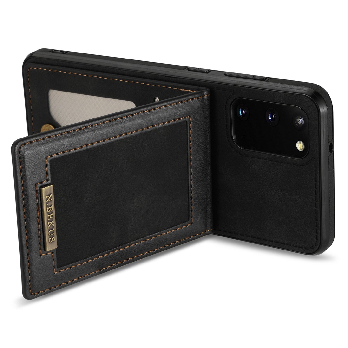 N.BEKUS Anti-fall Phone Case For Samsung Galaxy S20 FE / S20 FE 5G / S20 FE 2022 / S20 Lite, Vertical Card Holder Kickstand PU Leather+TPU RFID Blocking Phone Cover - Black