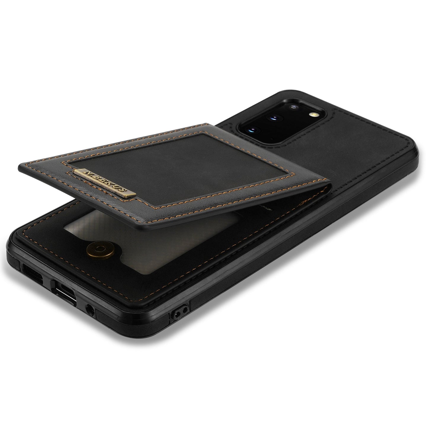 N.BEKUS Anti-fall Phone Case For Samsung Galaxy S20 FE / S20 FE 5G / S20 FE 2022 / S20 Lite, Vertical Card Holder Kickstand PU Leather+TPU RFID Blocking Phone Cover - Black