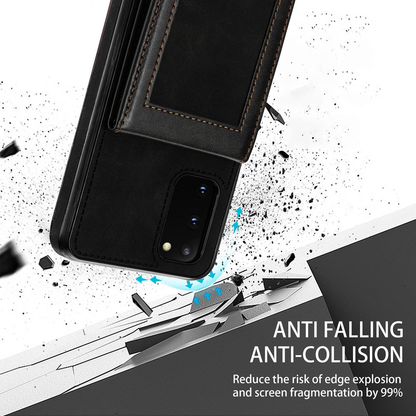 N.BEKUS Anti-fall Phone Case For Samsung Galaxy S20 FE / S20 FE 5G / S20 FE 2022 / S20 Lite, Vertical Card Holder Kickstand PU Leather+TPU RFID Blocking Phone Cover - Black