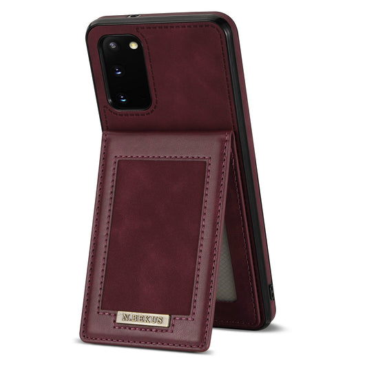N.BEKUS Anti-fall Phone Case For Samsung Galaxy S20 FE / S20 FE 5G / S20 FE 2022 / S20 Lite, Vertical Card Holder Kickstand PU Leather+TPU RFID Blocking Phone Cover - Wine Red