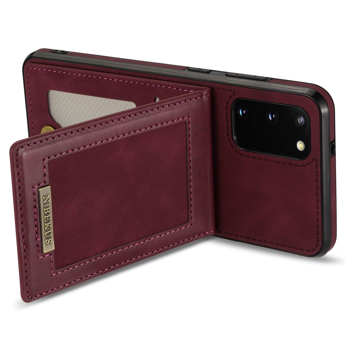 N.BEKUS Anti-fall Phone Case For Samsung Galaxy S20 FE / S20 FE 5G / S20 FE 2022 / S20 Lite, Vertical Card Holder Kickstand PU Leather+TPU RFID Blocking Phone Cover - Wine Red