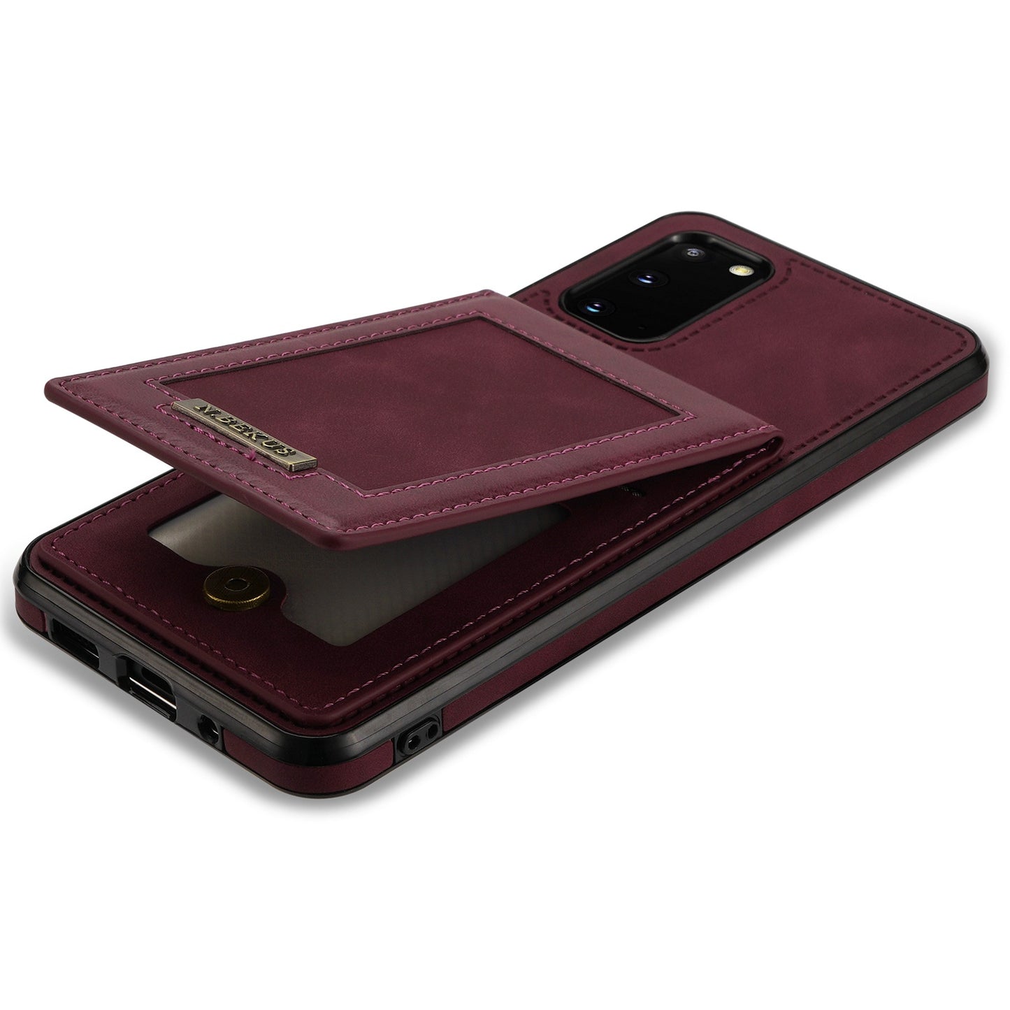 N.BEKUS Anti-fall Phone Case For Samsung Galaxy S20 FE / S20 FE 5G / S20 FE 2022 / S20 Lite, Vertical Card Holder Kickstand PU Leather+TPU RFID Blocking Phone Cover - Wine Red