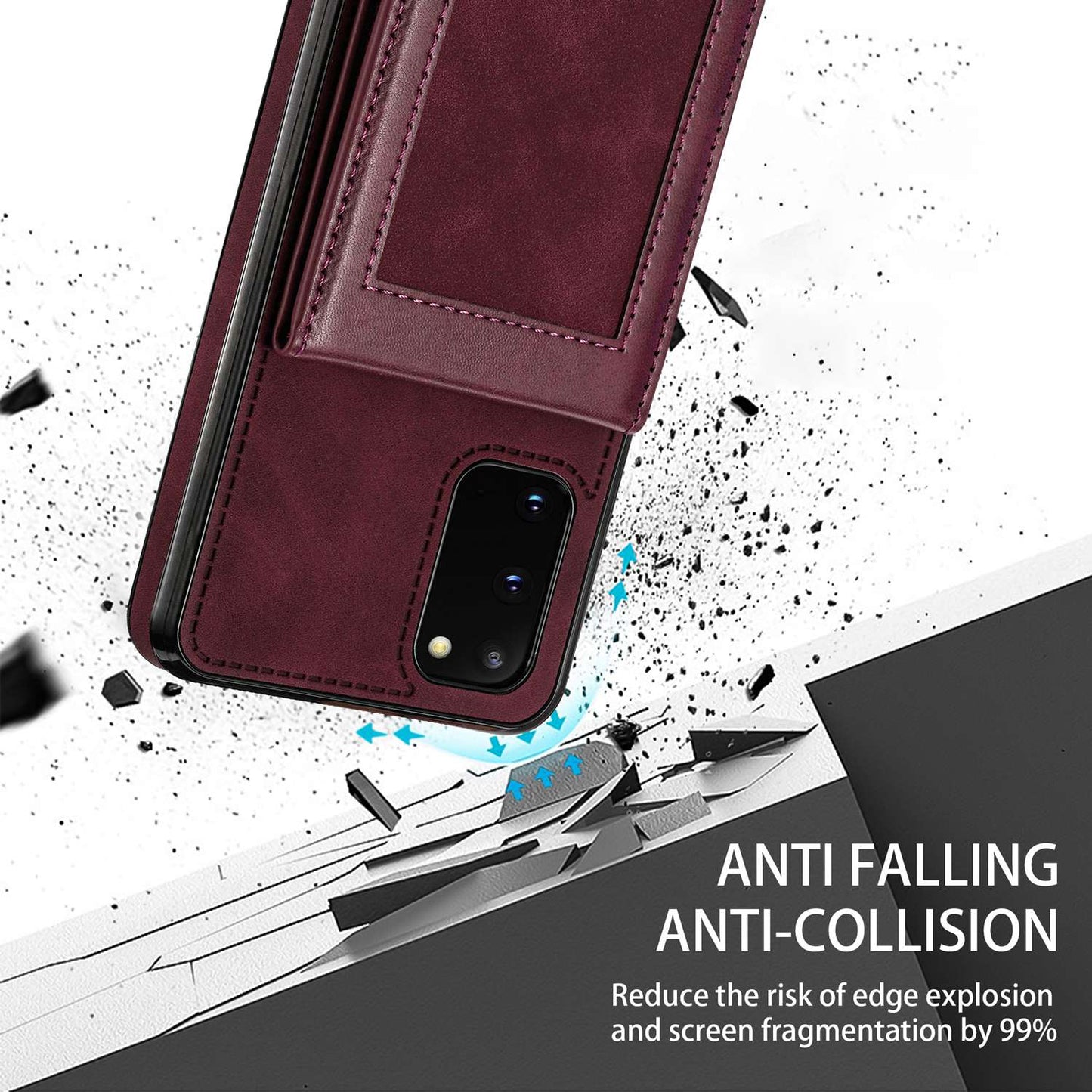 N.BEKUS Anti-fall Phone Case For Samsung Galaxy S20 FE / S20 FE 5G / S20 FE 2022 / S20 Lite, Vertical Card Holder Kickstand PU Leather+TPU RFID Blocking Phone Cover - Wine Red