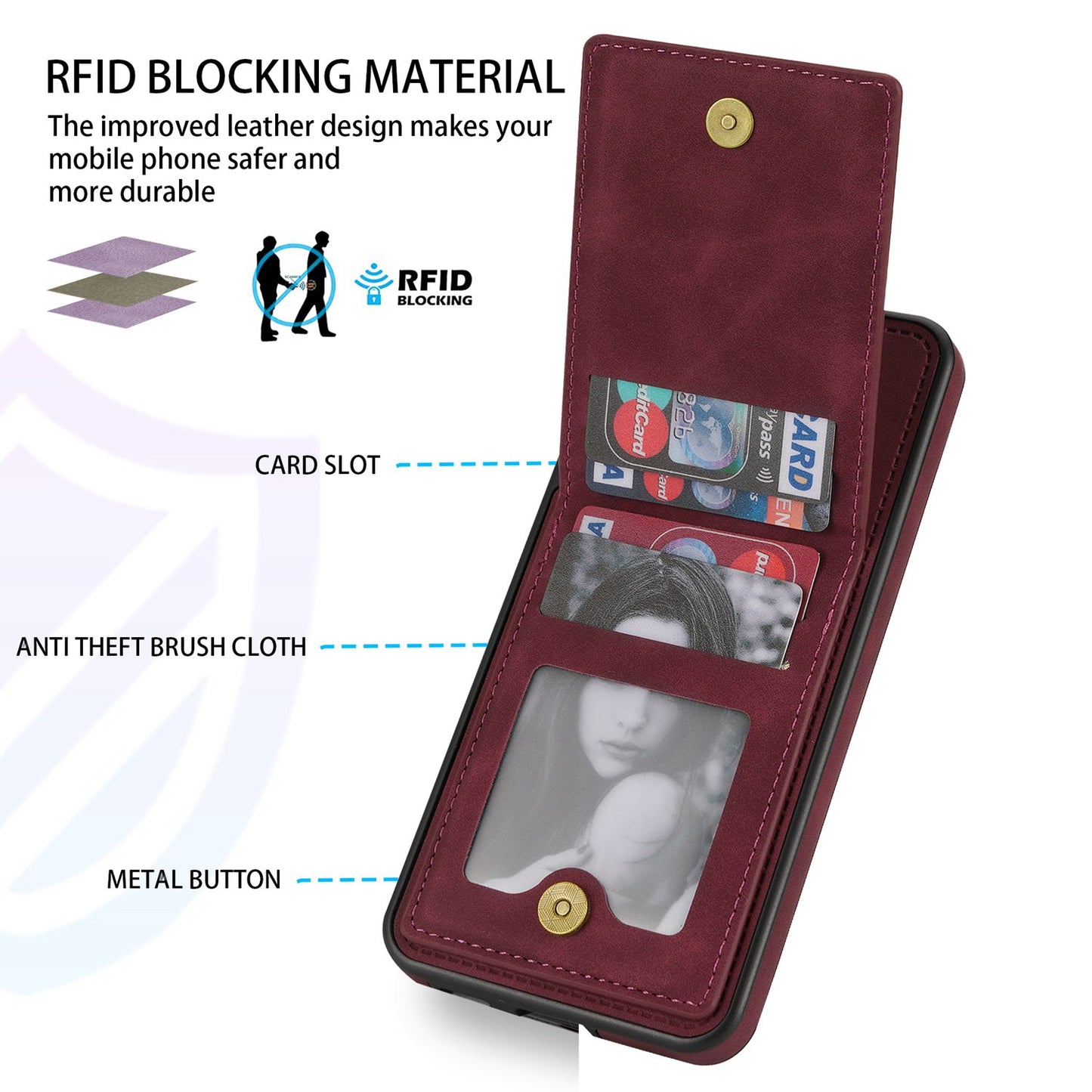 N.BEKUS Anti-fall Phone Case For Samsung Galaxy S20 FE / S20 FE 5G / S20 FE 2022 / S20 Lite, Vertical Card Holder Kickstand PU Leather+TPU RFID Blocking Phone Cover - Wine Red