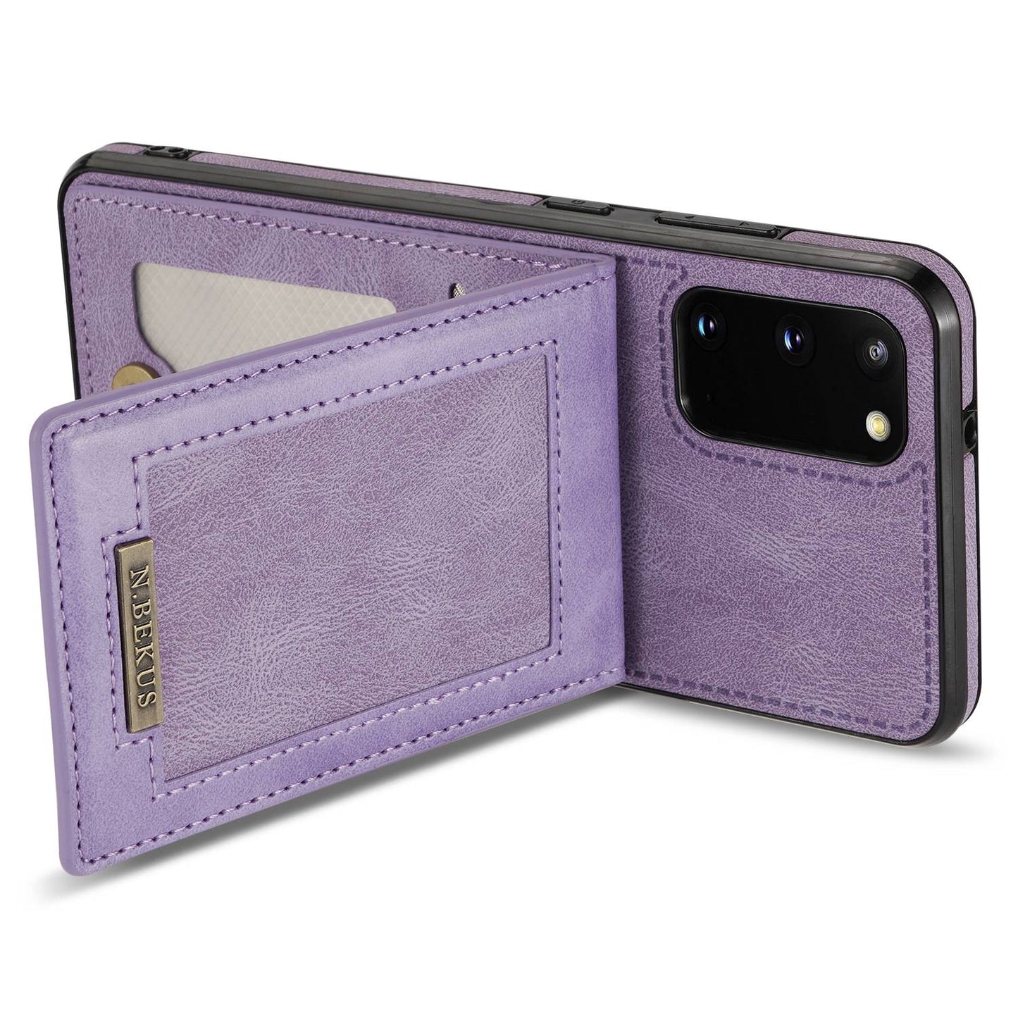 N.BEKUS Anti-fall Phone Case For Samsung Galaxy S20 FE / S20 FE 5G / S20 FE 2022 / S20 Lite, Vertical Card Holder Kickstand PU Leather+TPU RFID Blocking Phone Cover - Purple