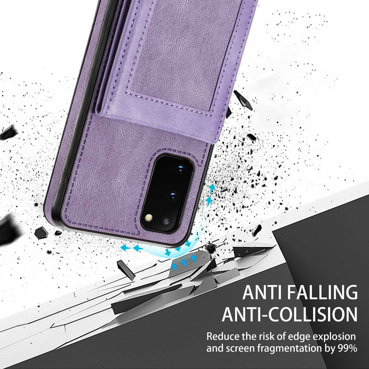 N.BEKUS Anti-fall Phone Case For Samsung Galaxy S20 FE / S20 FE 5G / S20 FE 2022 / S20 Lite, Vertical Card Holder Kickstand PU Leather+TPU RFID Blocking Phone Cover - Purple