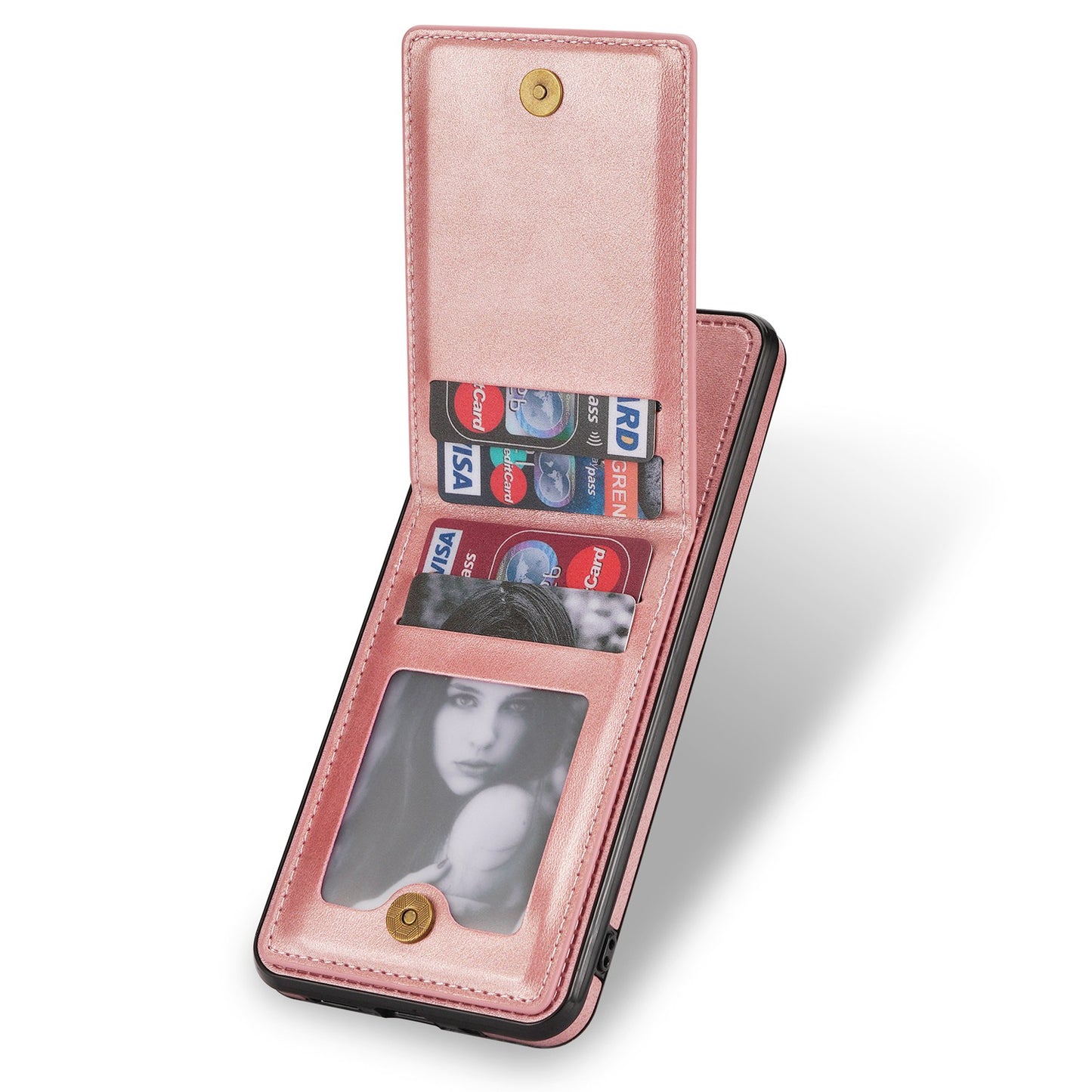 N.BEKUS Anti-fall Phone Case For Samsung Galaxy S20 FE / S20 FE 5G / S20 FE 2022 / S20 Lite, Vertical Card Holder Kickstand PU Leather+TPU RFID Blocking Phone Cover - Rose Gold