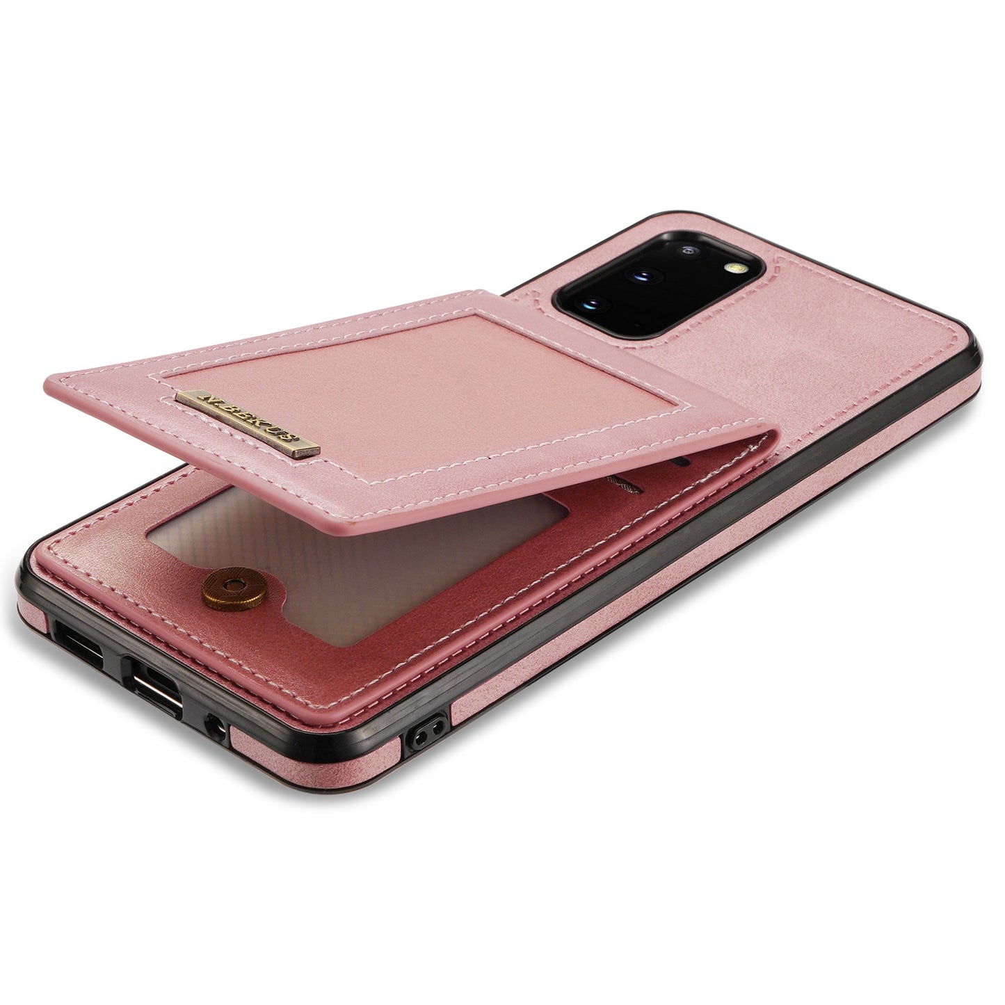 N.BEKUS Anti-fall Phone Case For Samsung Galaxy S20 FE / S20 FE 5G / S20 FE 2022 / S20 Lite, Vertical Card Holder Kickstand PU Leather+TPU RFID Blocking Phone Cover - Rose Gold