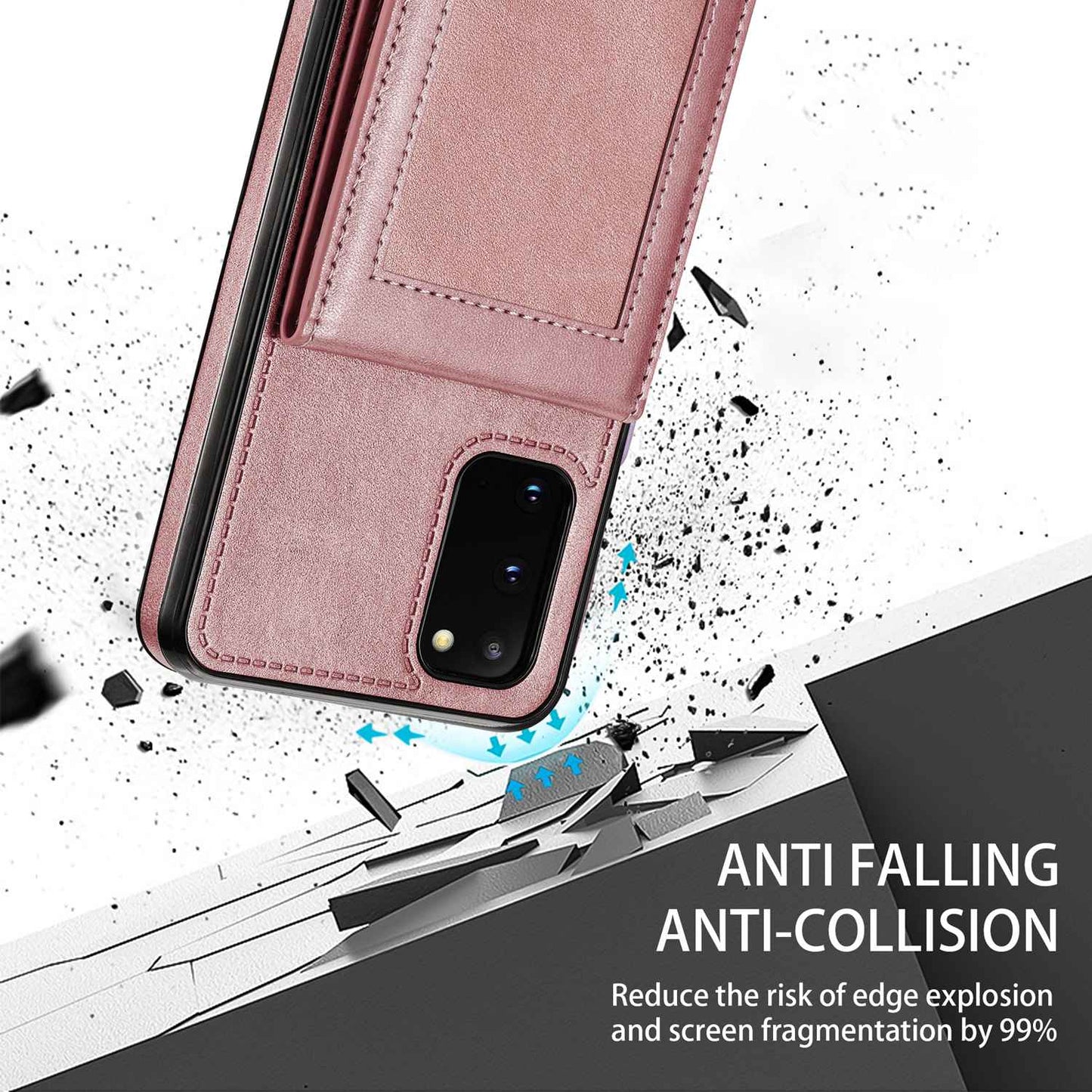 N.BEKUS Anti-fall Phone Case For Samsung Galaxy S20 FE / S20 FE 5G / S20 FE 2022 / S20 Lite, Vertical Card Holder Kickstand PU Leather+TPU RFID Blocking Phone Cover - Rose Gold