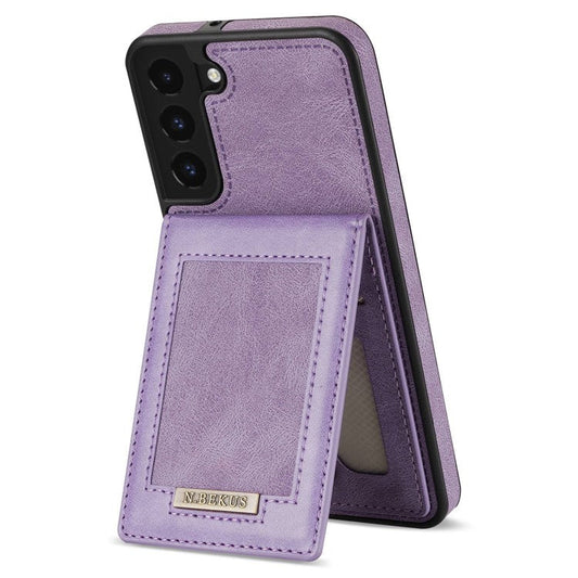 N.BEKUS Anti-drop Phone Case For Samsung Galaxy S22 5G, Well-protected PU Leather+TPU RFID Blocking Phone Cover Vertical Card Holder Kickstand - Purple
