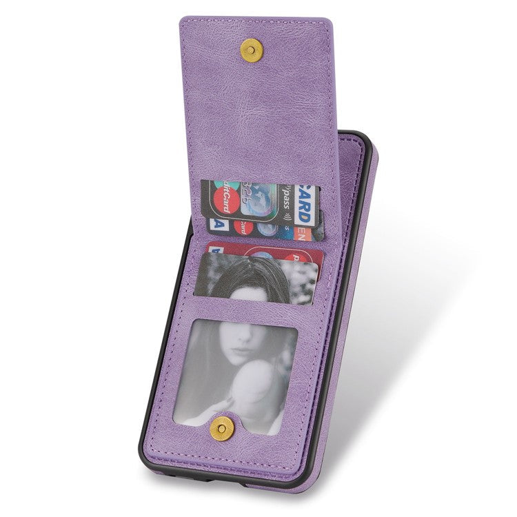 N.BEKUS Anti-drop Phone Case For Samsung Galaxy S22 5G, Well-protected PU Leather+TPU RFID Blocking Phone Cover Vertical Card Holder Kickstand - Purple