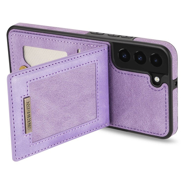 N.BEKUS Anti-drop Phone Case For Samsung Galaxy S22 5G, Well-protected PU Leather+TPU RFID Blocking Phone Cover Vertical Card Holder Kickstand - Purple