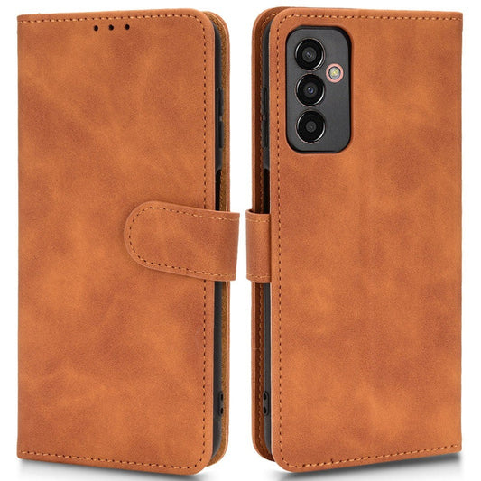 For Samsung Galaxy M13 4G Skin-Touch Feeling Full Protection PU Leather Case Stand Wallet Magnetic Clasp Phone Cover - Brown