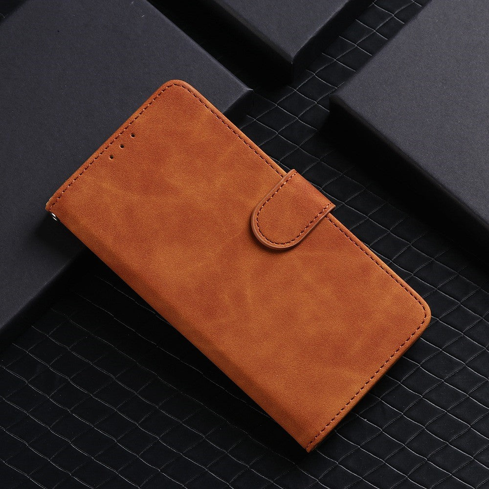 For Samsung Galaxy M13 4G Skin-Touch Feeling Full Protection PU Leather Case Stand Wallet Magnetic Clasp Phone Cover - Brown