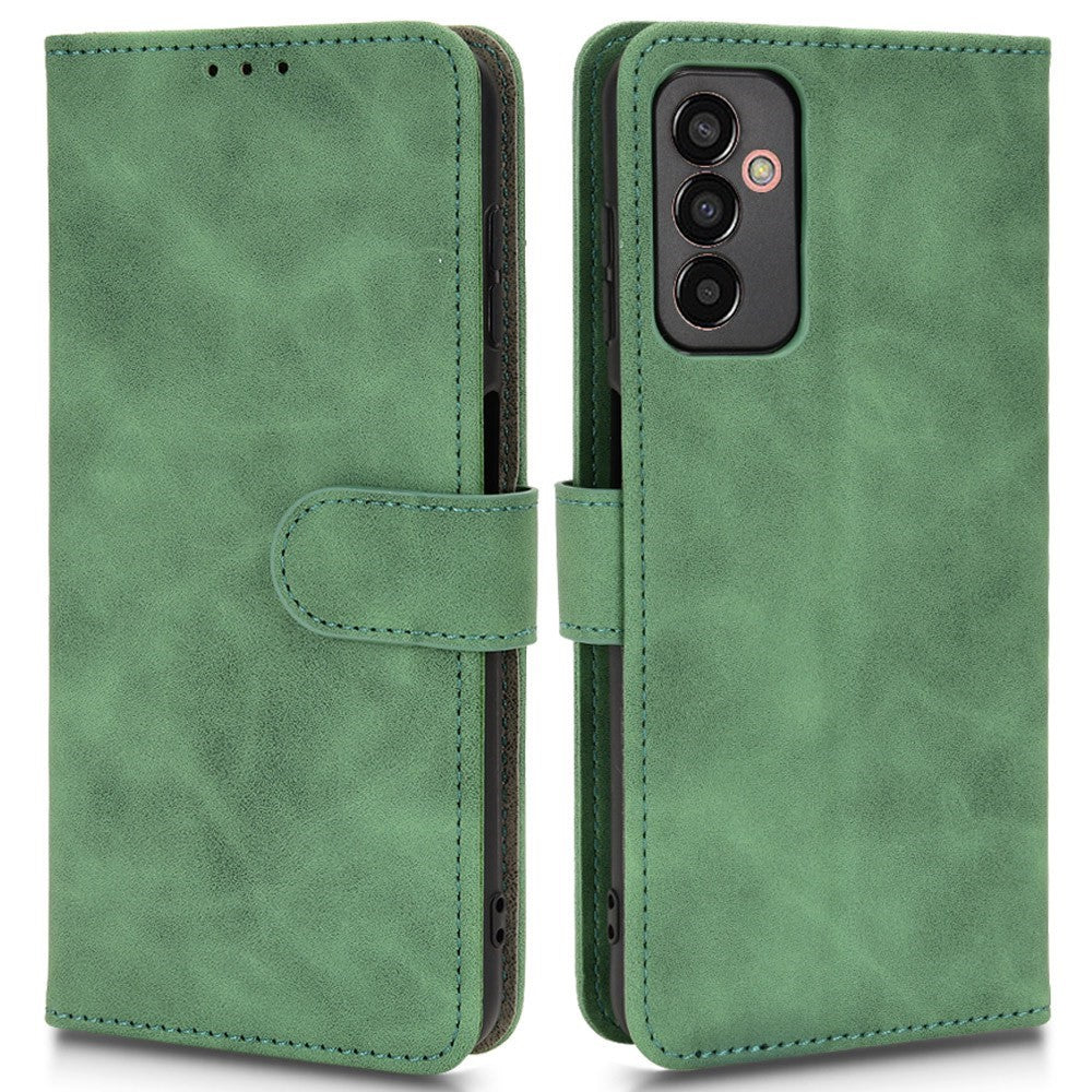 For Samsung Galaxy M13 4G Skin-Touch Feeling Full Protection PU Leather Case Stand Wallet Magnetic Clasp Phone Cover - Green