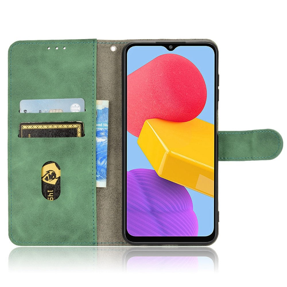 For Samsung Galaxy M13 4G Skin-Touch Feeling Full Protection PU Leather Case Stand Wallet Magnetic Clasp Phone Cover - Green