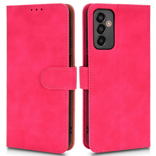 For Samsung Galaxy M13 4G Skin-Touch Feeling Full Protection PU Leather Case Stand Wallet Magnetic Clasp Phone Cover - Red