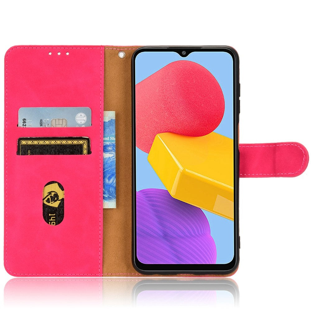 For Samsung Galaxy M13 4G Skin-Touch Feeling Full Protection PU Leather Case Stand Wallet Magnetic Clasp Phone Cover - Red