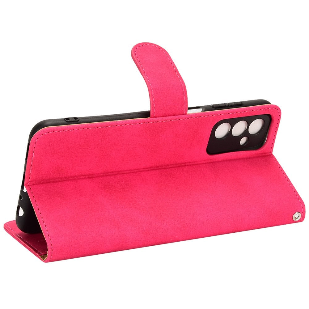 For Samsung Galaxy M13 4G Skin-Touch Feeling Full Protection PU Leather Case Stand Wallet Magnetic Clasp Phone Cover - Red