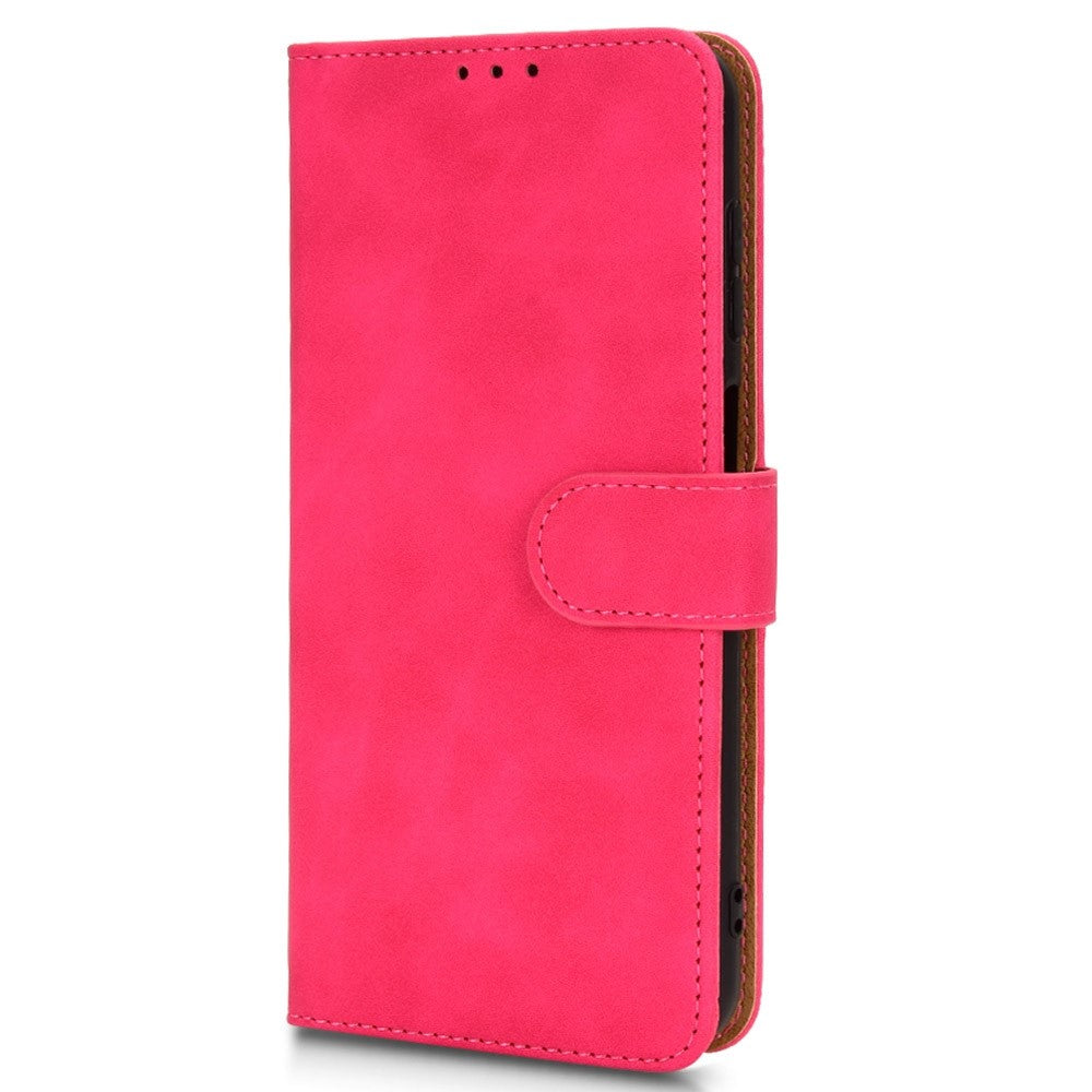 For Samsung Galaxy M13 4G Skin-Touch Feeling Full Protection PU Leather Case Stand Wallet Magnetic Clasp Phone Cover - Red