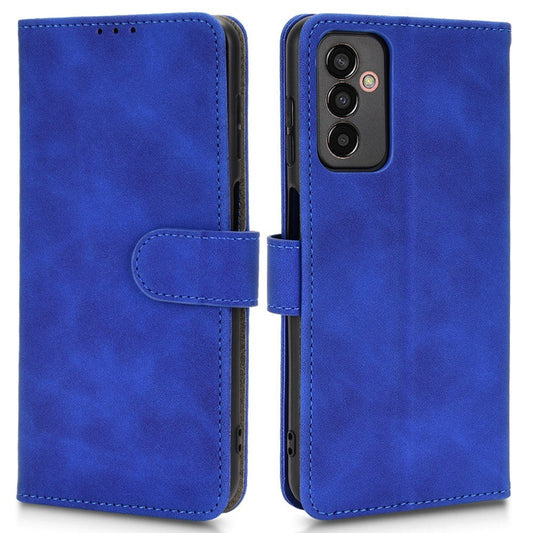 For Samsung Galaxy M13 4G Skin-Touch Feeling Full Protection PU Leather Case Stand Wallet Magnetic Clasp Phone Cover - Blue