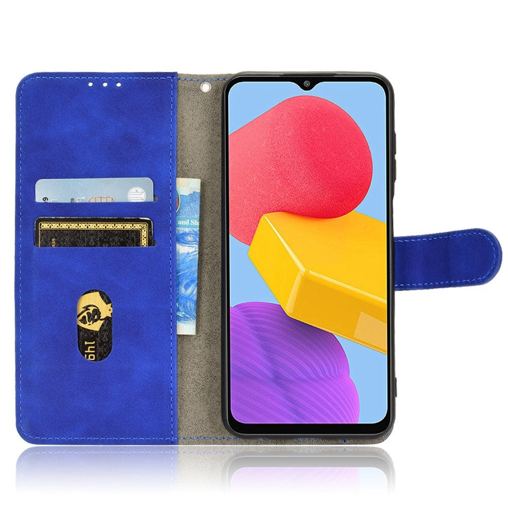 For Samsung Galaxy M13 4G Skin-Touch Feeling Full Protection PU Leather Case Stand Wallet Magnetic Clasp Phone Cover - Blue