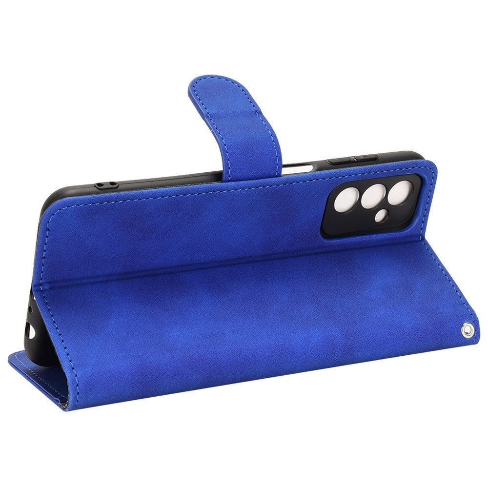 For Samsung Galaxy M13 4G Skin-Touch Feeling Full Protection PU Leather Case Stand Wallet Magnetic Clasp Phone Cover - Blue