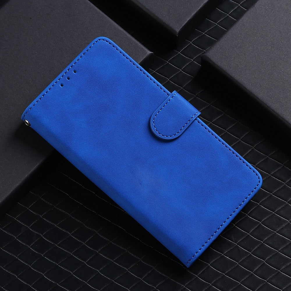 For Samsung Galaxy M13 4G Skin-Touch Feeling Full Protection PU Leather Case Stand Wallet Magnetic Clasp Phone Cover - Blue
