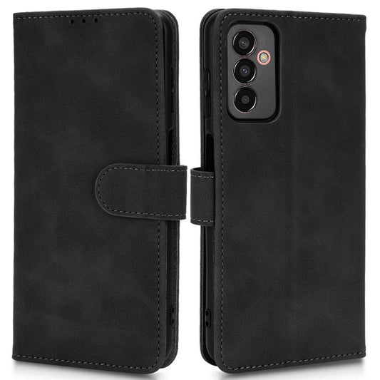 For Samsung Galaxy M13 4G Skin-Touch Feeling Full Protection PU Leather Case Stand Wallet Magnetic Clasp Phone Cover - Black