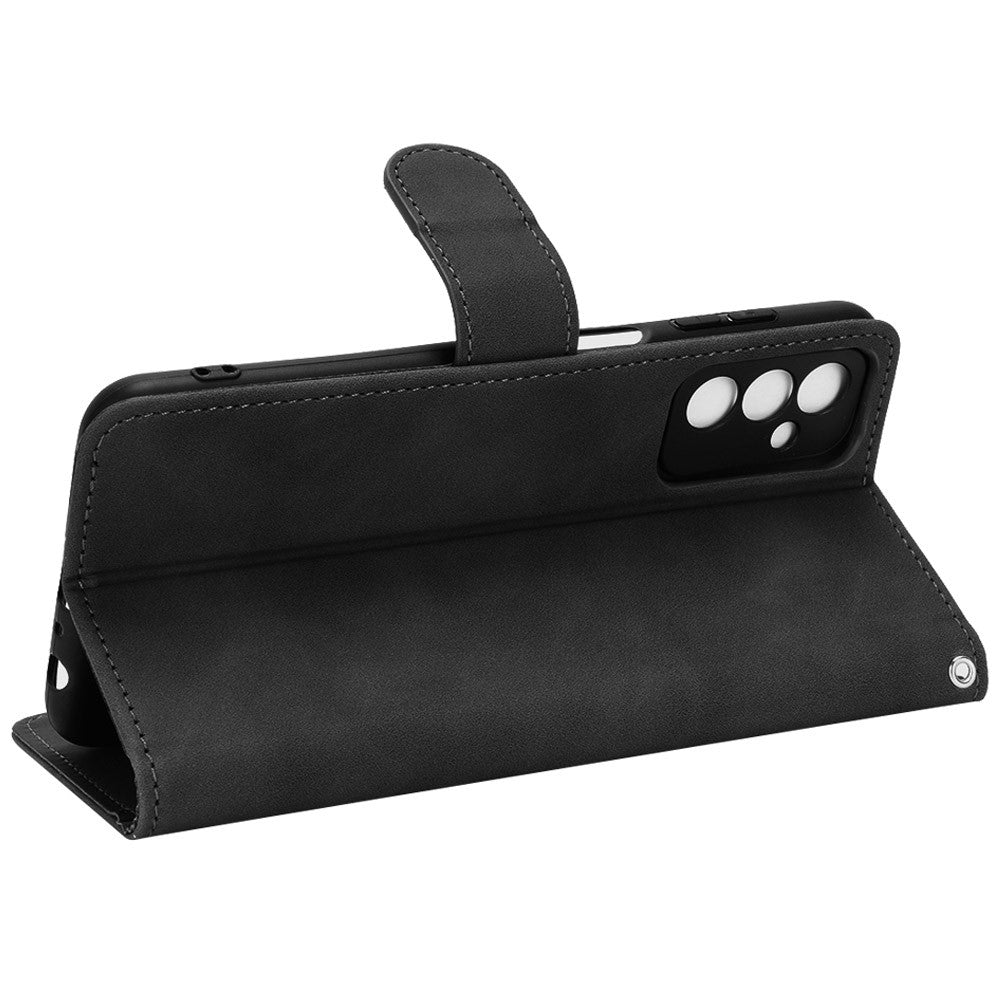 For Samsung Galaxy M13 4G Skin-Touch Feeling Full Protection PU Leather Case Stand Wallet Magnetic Clasp Phone Cover - Black