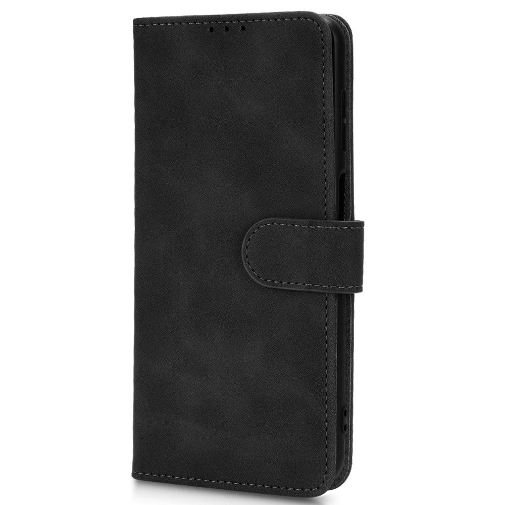 For Samsung Galaxy M13 4G Skin-Touch Feeling Full Protection PU Leather Case Stand Wallet Magnetic Clasp Phone Cover - Black